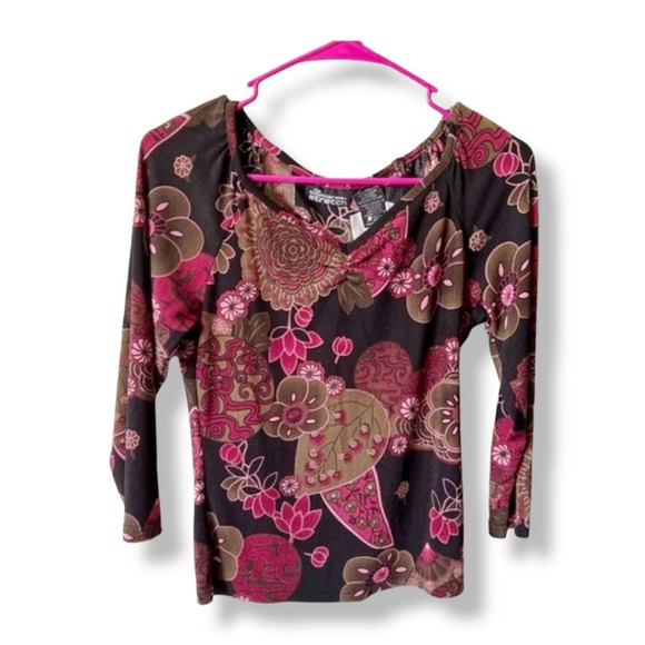 Vintage 90s y2k pink goblincore dark fairy butterfly mesh stretch top M - Picture 1 of 7